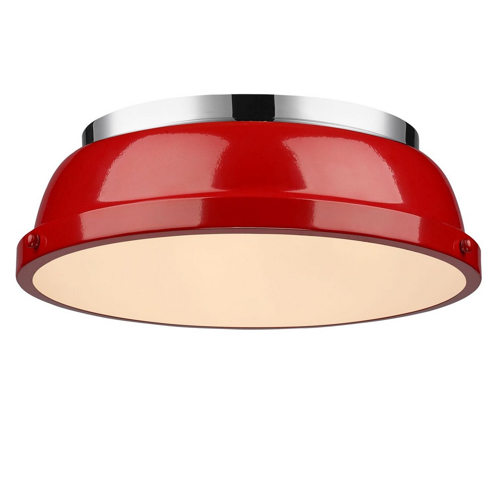 Golden Lighting-3602-14 CH-RD-Duncan - 2 Light Flush Mount in Classic style - 4.25 Inches high by 14 Inches wide Chrome Red Aged Brass Finish